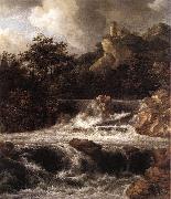 Waterfall with Castle Built on the Rock af, RUISDAEL, Jacob Isaackszon van